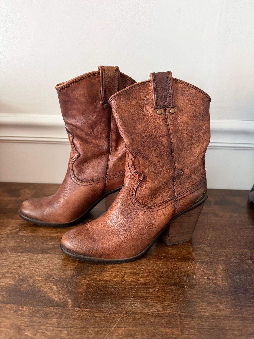 Women's Lucky Brand Brown Leather Western Ankle Boots